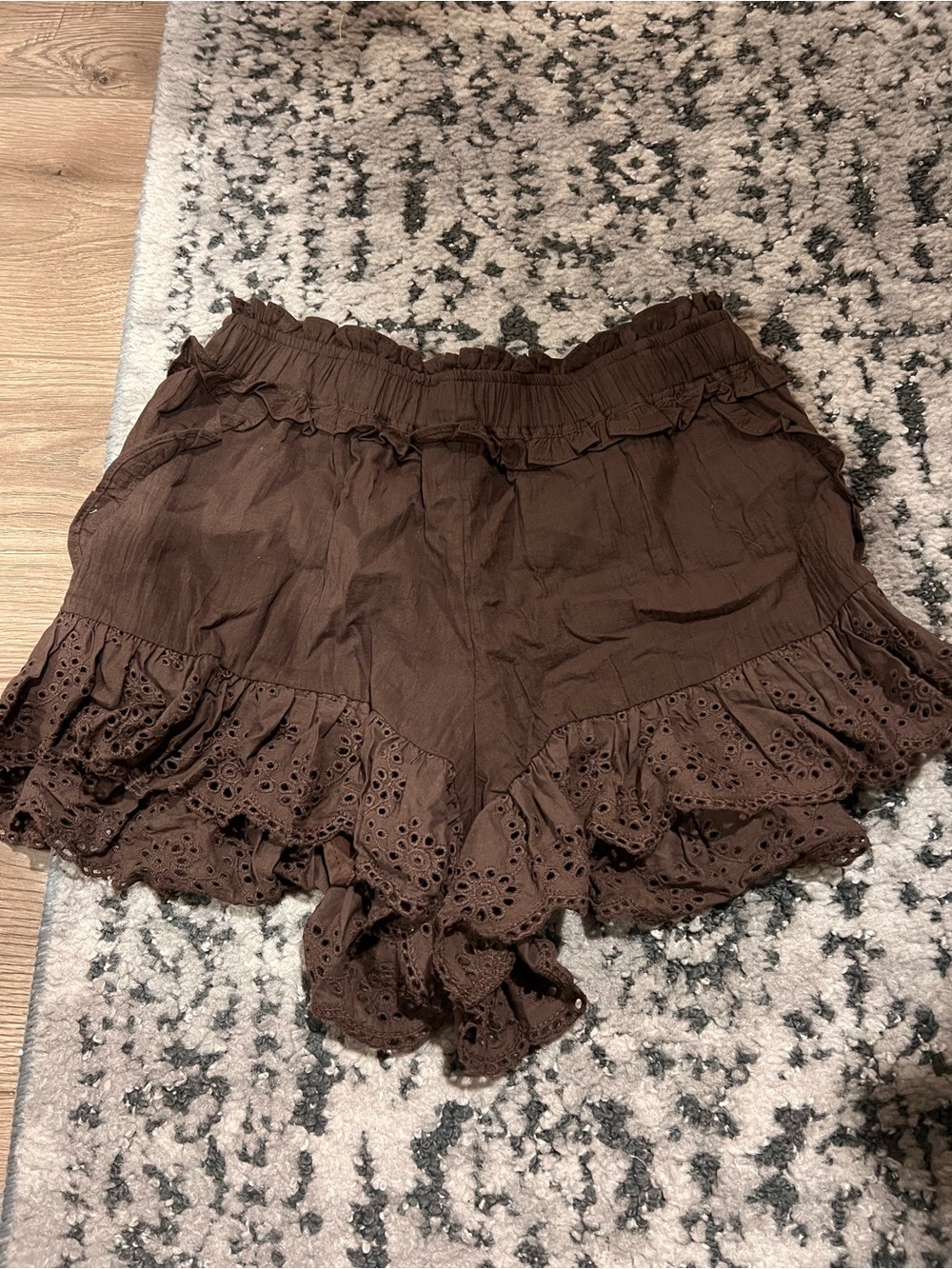 Olivaceous Brown Eyelet Ruffle Women's Shorts